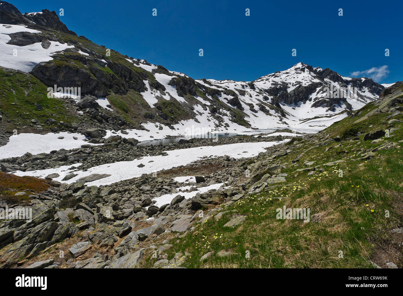 Berglandschaft mit dem Bellacomba-See, Aostatal, Italien Stockfoto