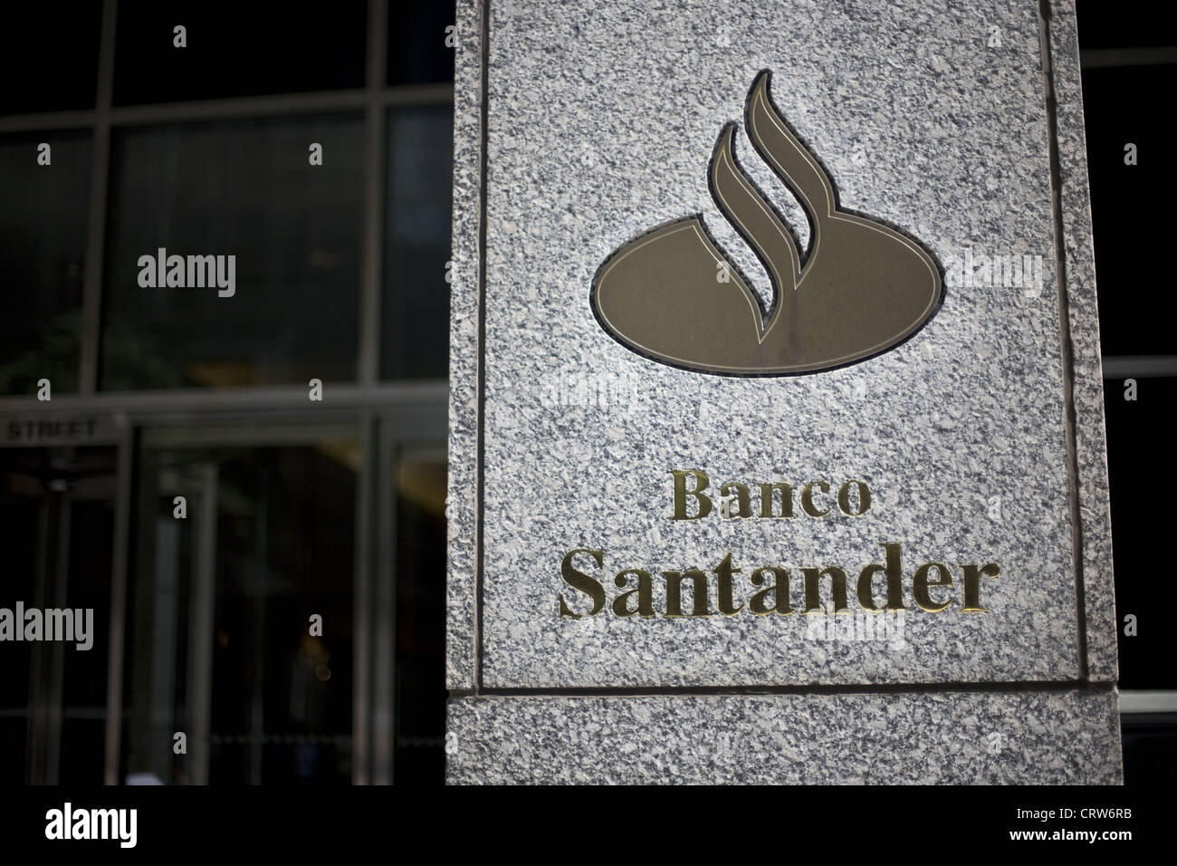 Banco Santander Logo außerhalb New Yorker Büro Stockfoto