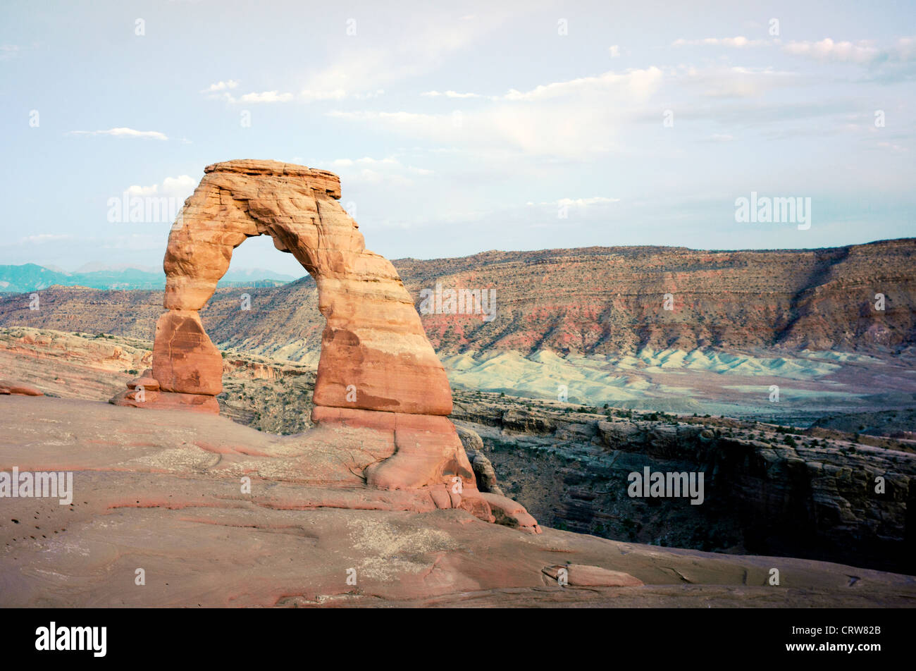 Delicate Arch im Sonnenuntergang, Arch National Park, Utah. Stockfoto