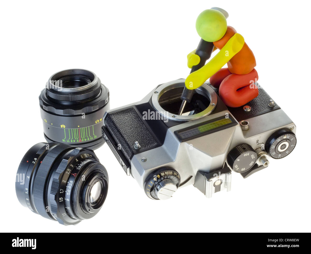 Retro-Reparatur eines alten Kamera-Konzepts Stockfoto