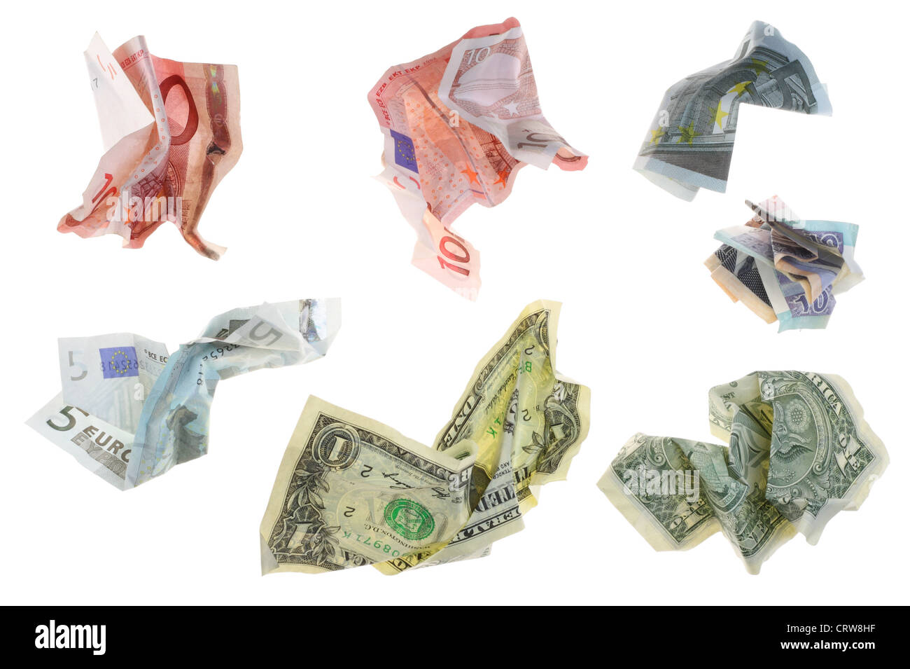 Isolierte zerkleinerte Geld Stockfoto