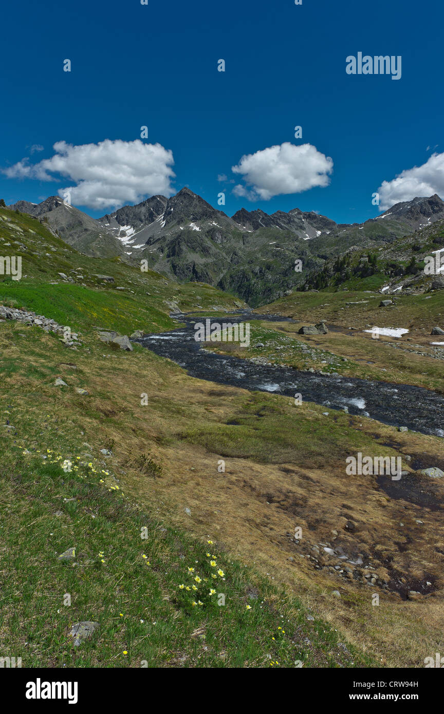 Alpine Landschaft in der Nähe der Bellacomba Seen, Aostatal, Italien Stockfoto