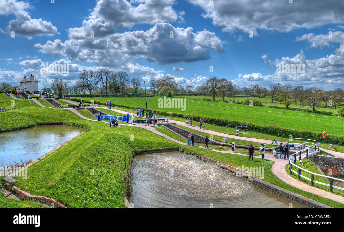 HDR die "oberen Staircase" bei Foxton sperrt, befindet sich auf der Leicester-Linie von der Grand Union Canal, Foxton, Leicestershire, UK Stockfoto