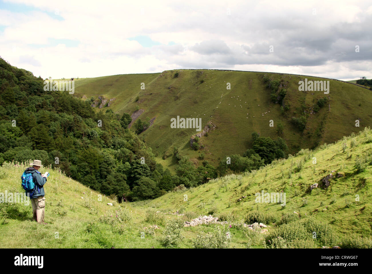 Gypsy-Bank im Peak District die Wolfscote Dale führt Stockfoto