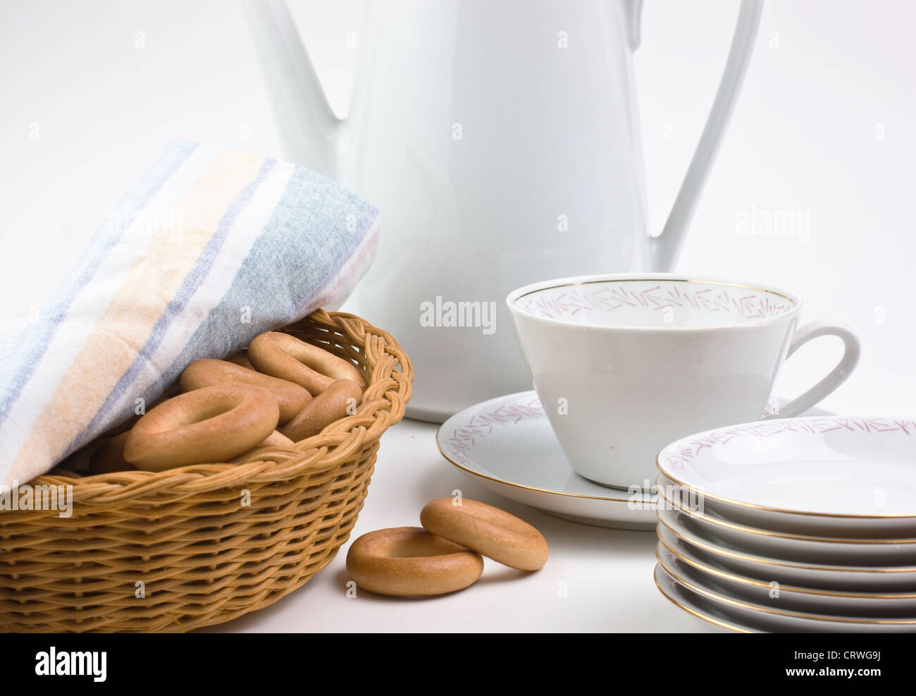 Tee-Set und bagels Stockfoto