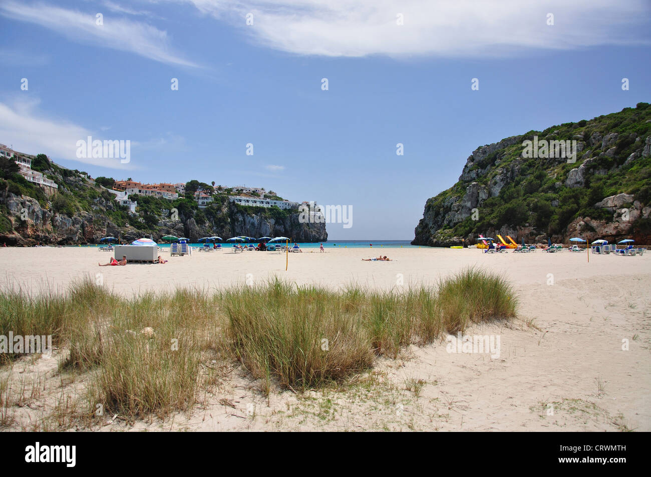 Strand zu sehen, Cala En Porter, Menorca, Balearen, Spanien Stockfoto