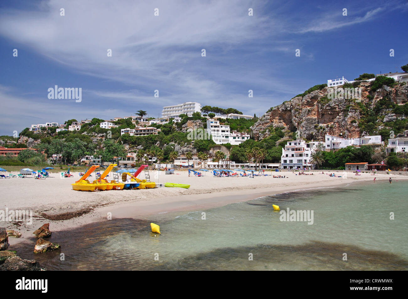 Strand zu sehen, Cala En Porter, Menorca, Balearen, Spanien Stockfoto