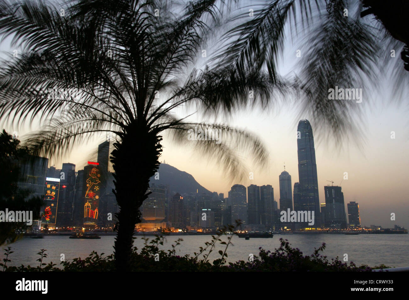 Die Skyline von Hong Kong Island im Abendlicht Stockfoto