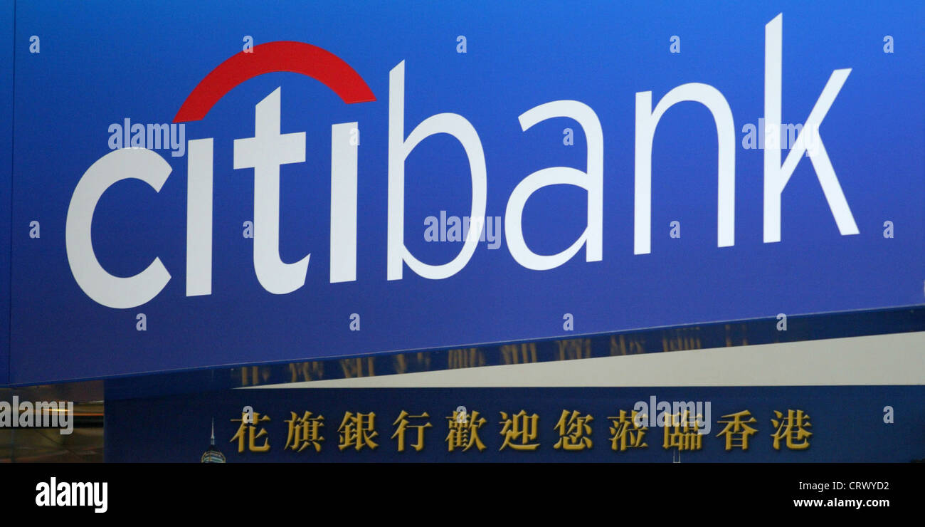 Citibank-Logo in Englisch und Chinesisch Stockfoto