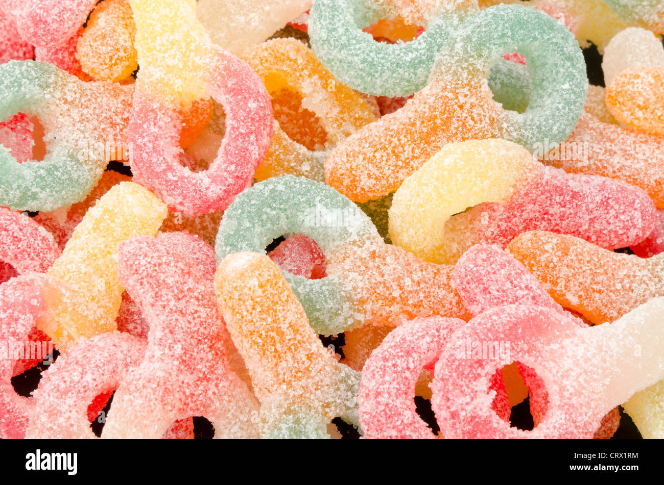 Nahaufnahme Bild einer Gruppe von Zucker beschichteten Süßigkeiten Kind Schnuller oder Dummys. Hell erleuchtet Studioaufnahme. Stockfoto