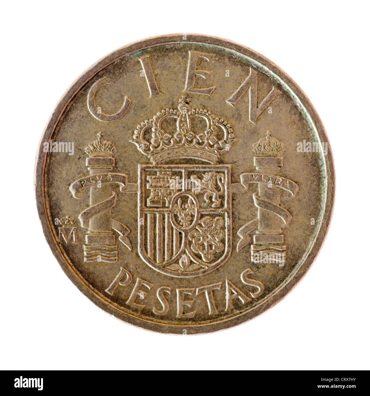 Alte spanische Peseten-Münze Stockfoto