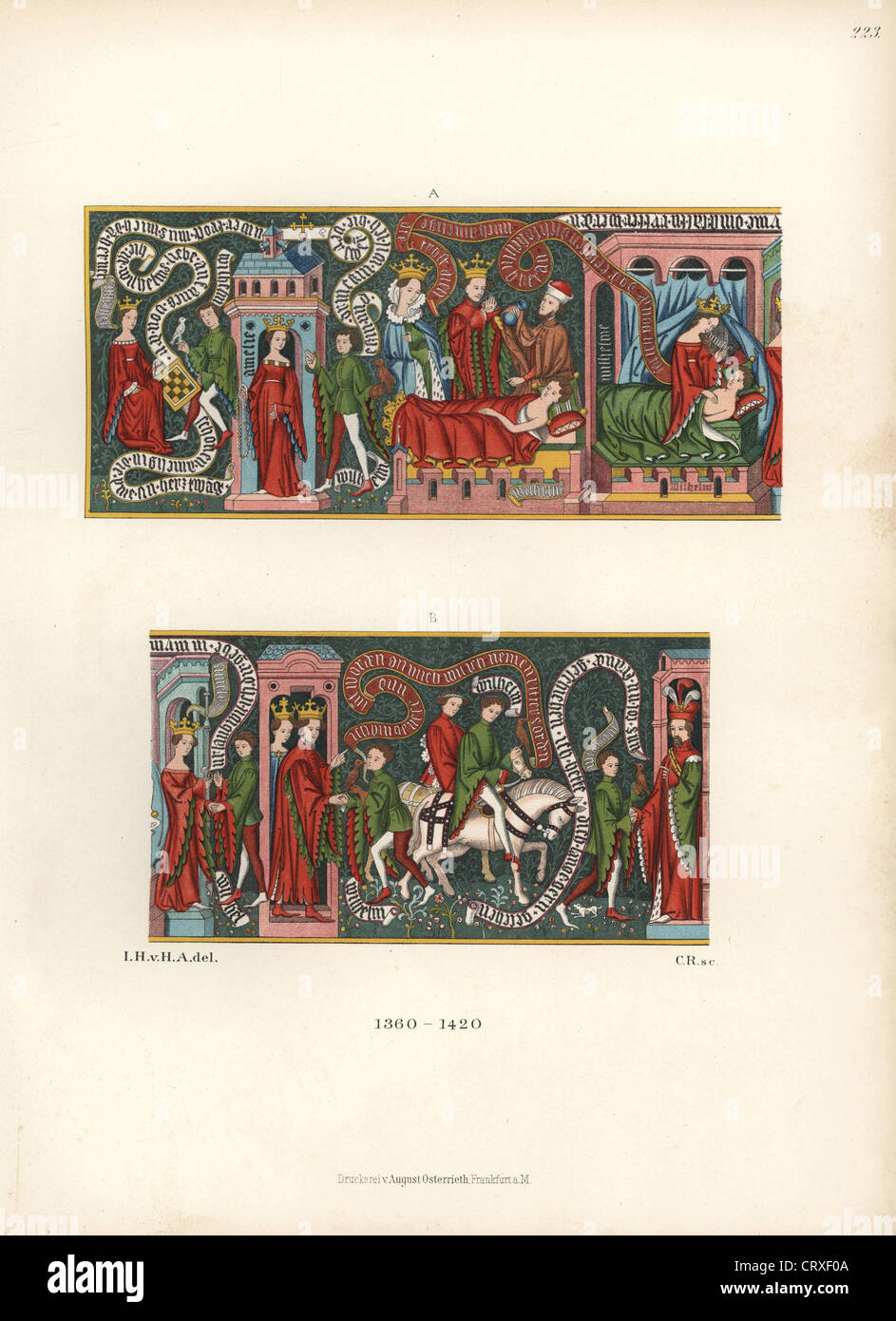 Teppich aus dem Signaringen Museum, Ereignisse aus dem französischen epischen Gedicht "William of Orleans" von William den Troubadour. Stockfoto