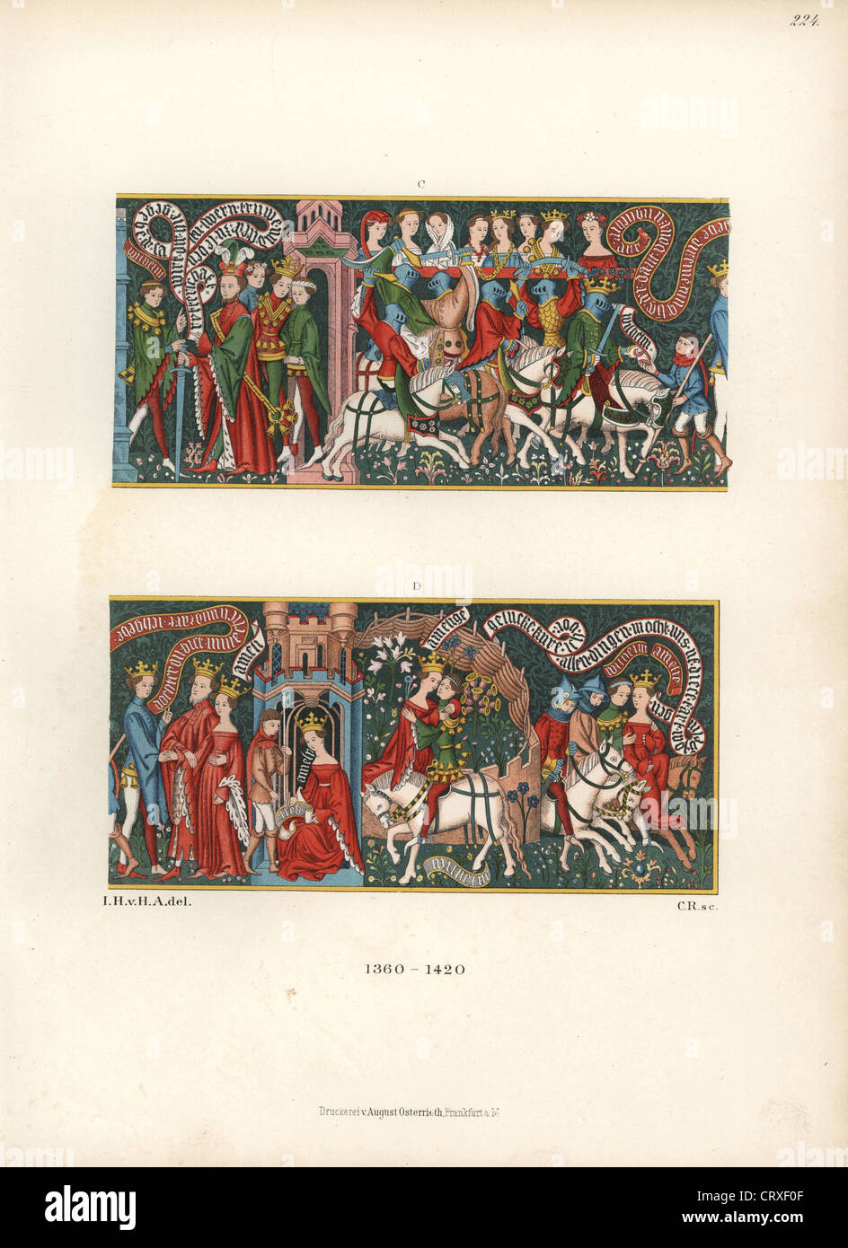 Teppich aus dem Signaringen Museum, Ereignisse aus dem französischen epischen Gedicht "William of Orleans" von William den Troubadour. Stockfoto