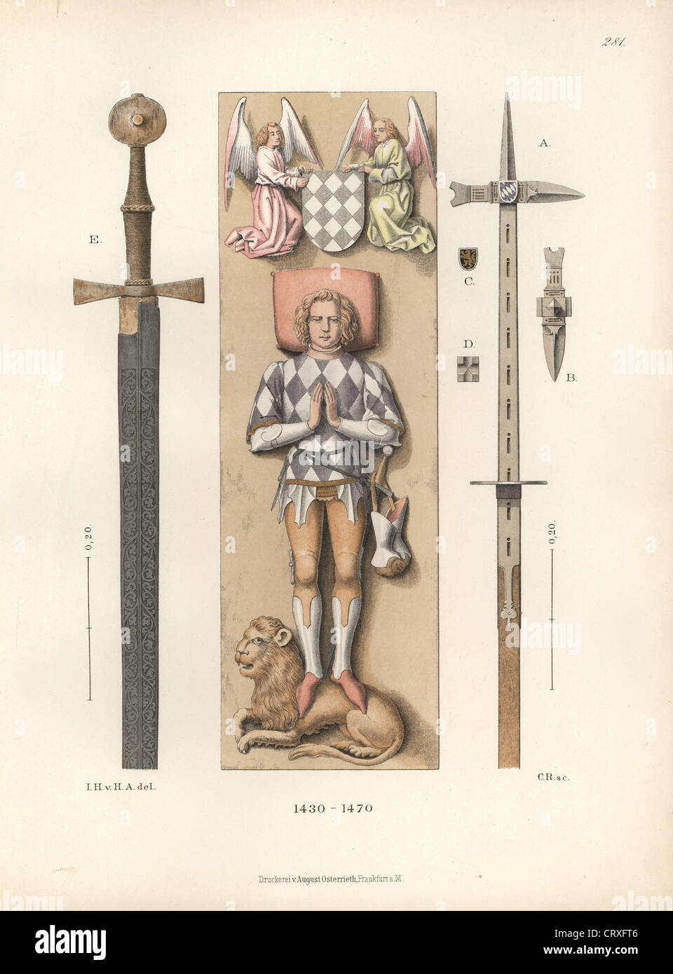 Ritter von der Mitte des 15. Jahrhunderts in Kampfrüstung mit Waffen. Stockfoto
