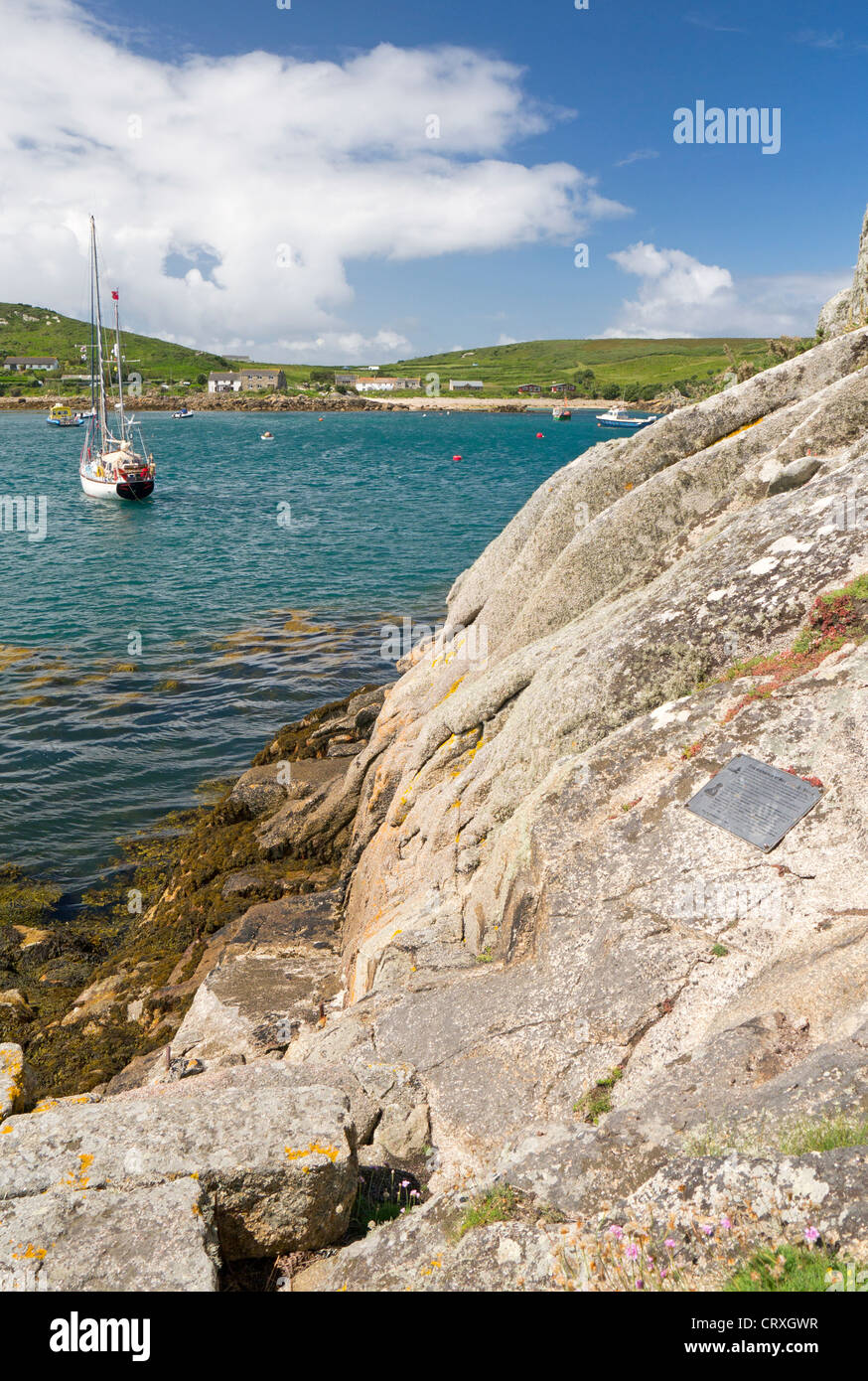 Tresco New Grimsby Sound Ankerplatz, wo geheime Naval Flottillen in der Bretagne im zweiten Weltkrieg von Isles of Scilly gesegelt. Stockfoto