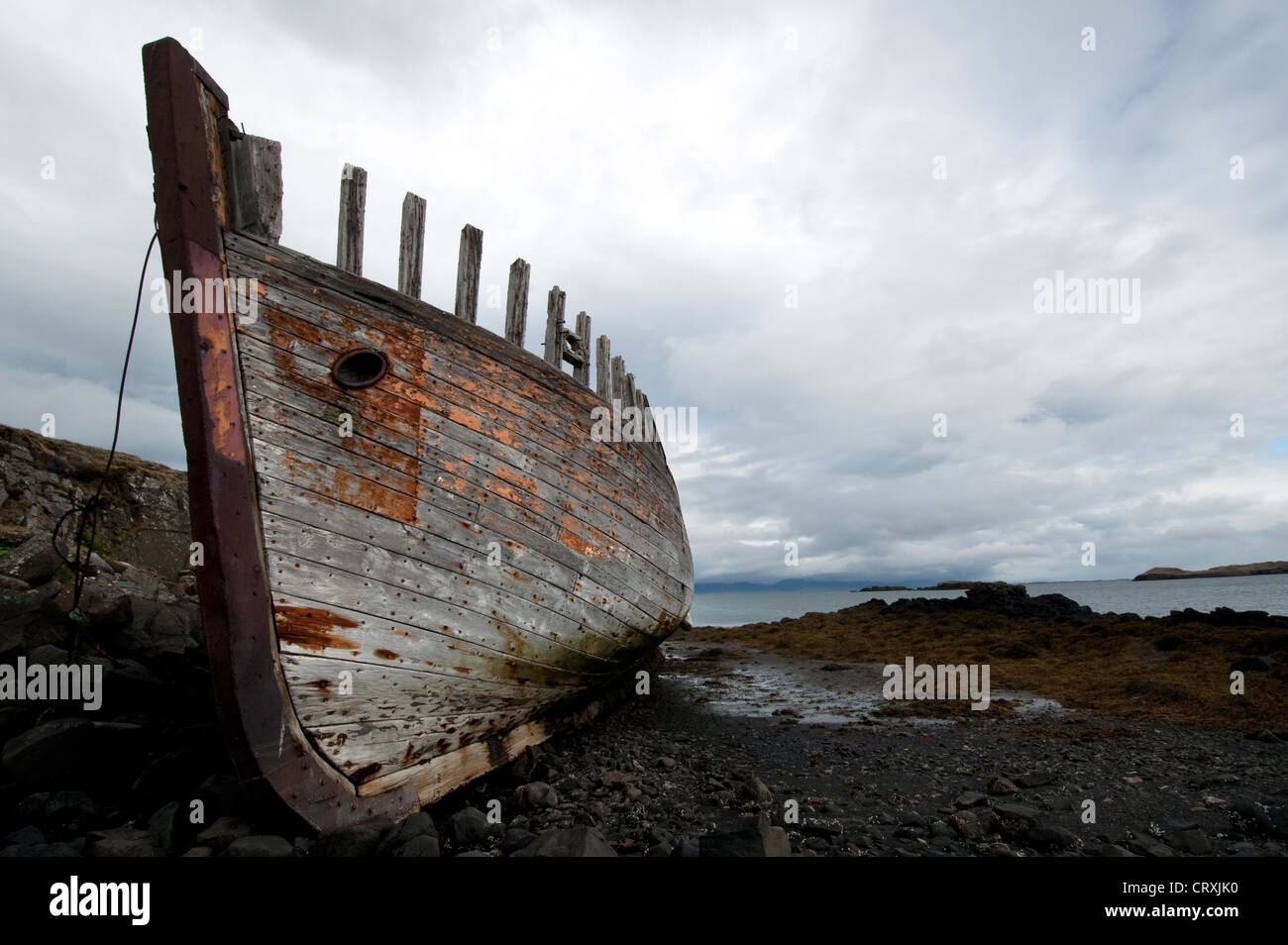 Schiffswrack bleibt bei Stykkisholmur, Snaefellsnes Halbinsel, Breidafjördur, West Island, Island, Polarregionen Stockfoto