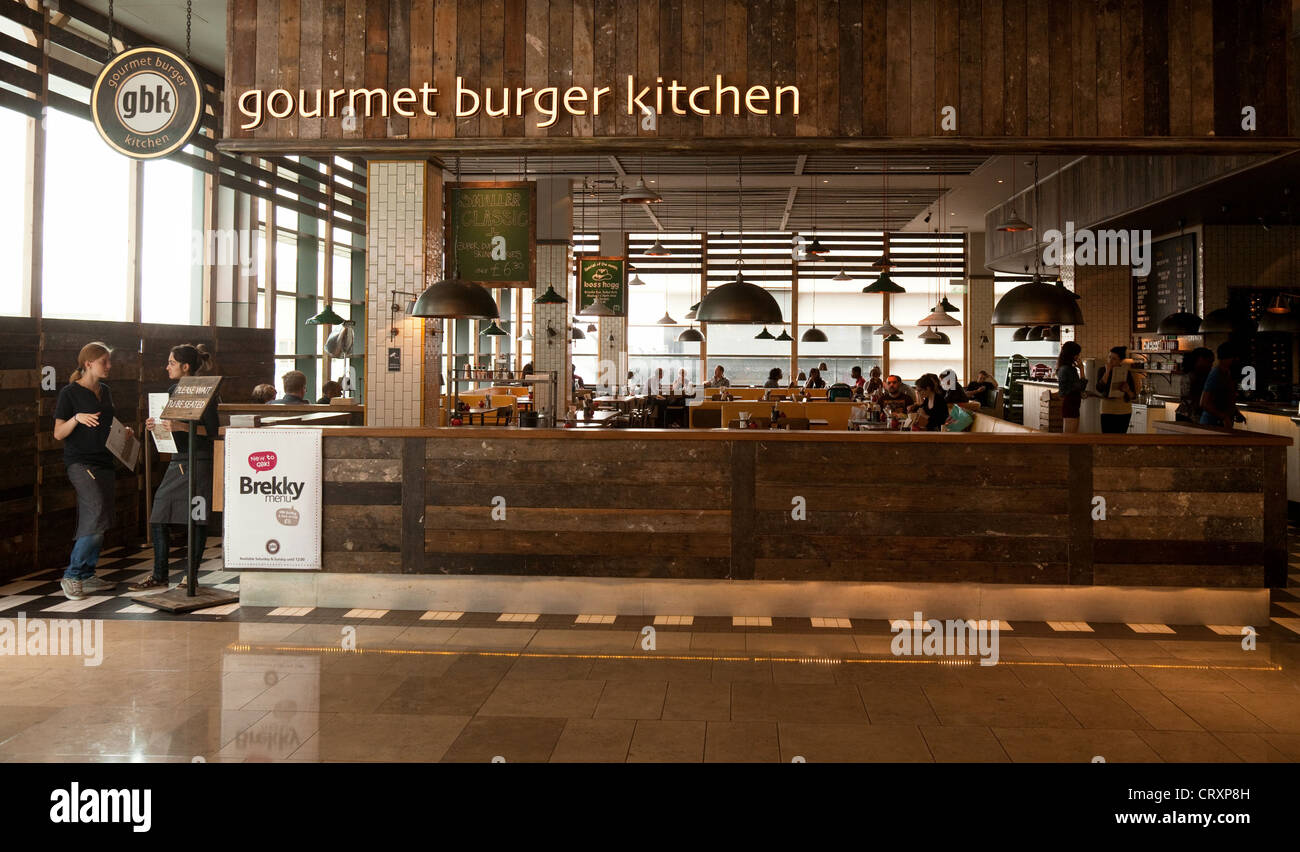 Das Gourmet Burger Kitchen Restaurant; -GBK, Westfield Shopping Centre in Stratford London UK Stockfoto