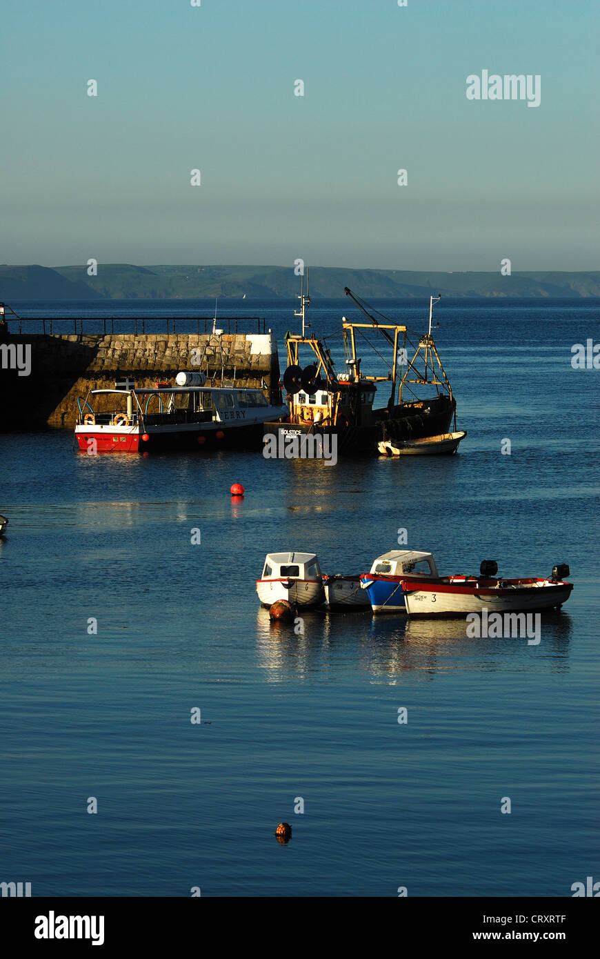 Mevagissey Cornwall Hafen Boote Porträt Stockfoto