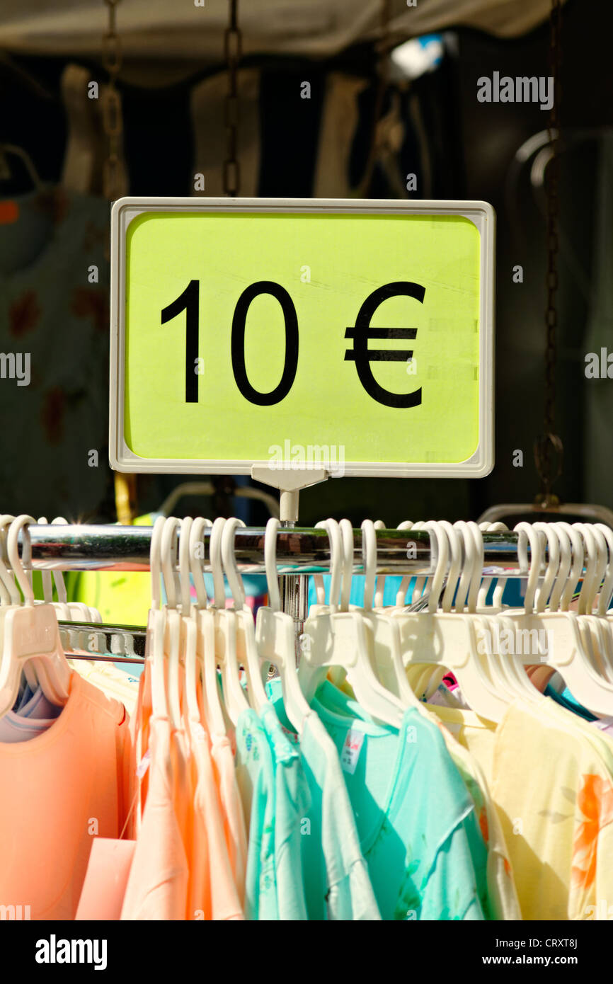 10 Euro shopping anmelden Mode stehen, Auer Dult, Upper Bavaria München Stockfoto