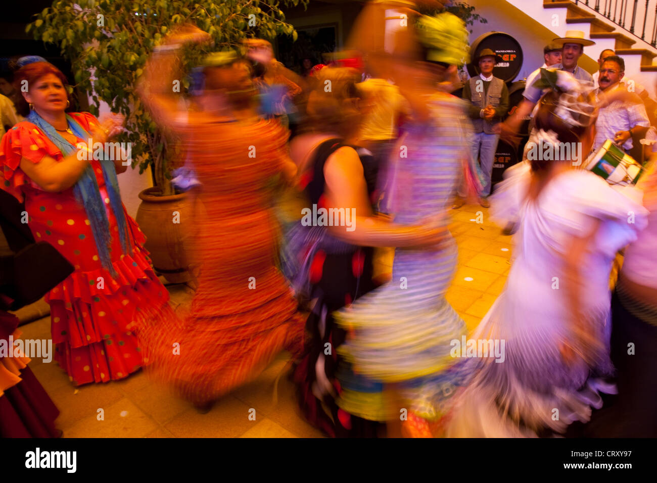 Traditionelle Flamenco-Tanz, El Rocio Festival, Provinz Huelva, Andalusien, Spanien Stockfoto