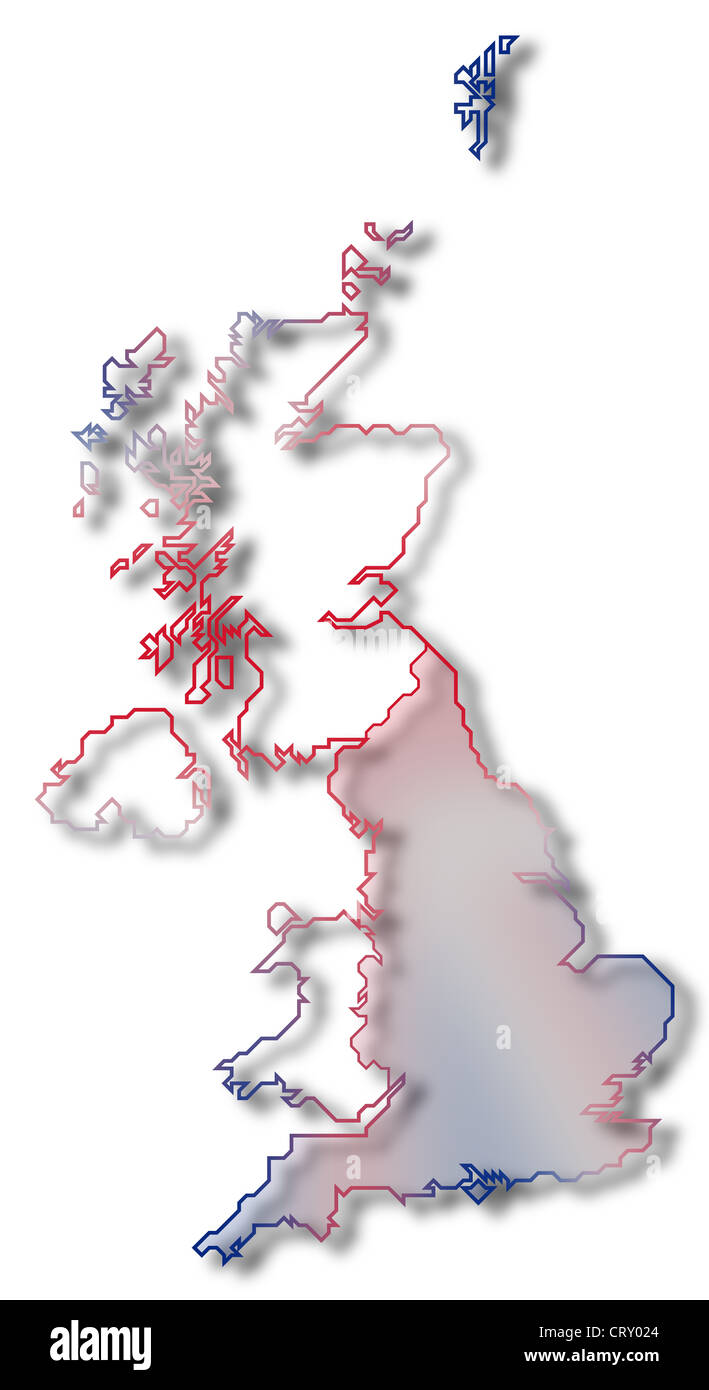 Politische Karte des Vereinigten Königreichs mit den mehreren Ländern wo England markiert ist. Stockfoto