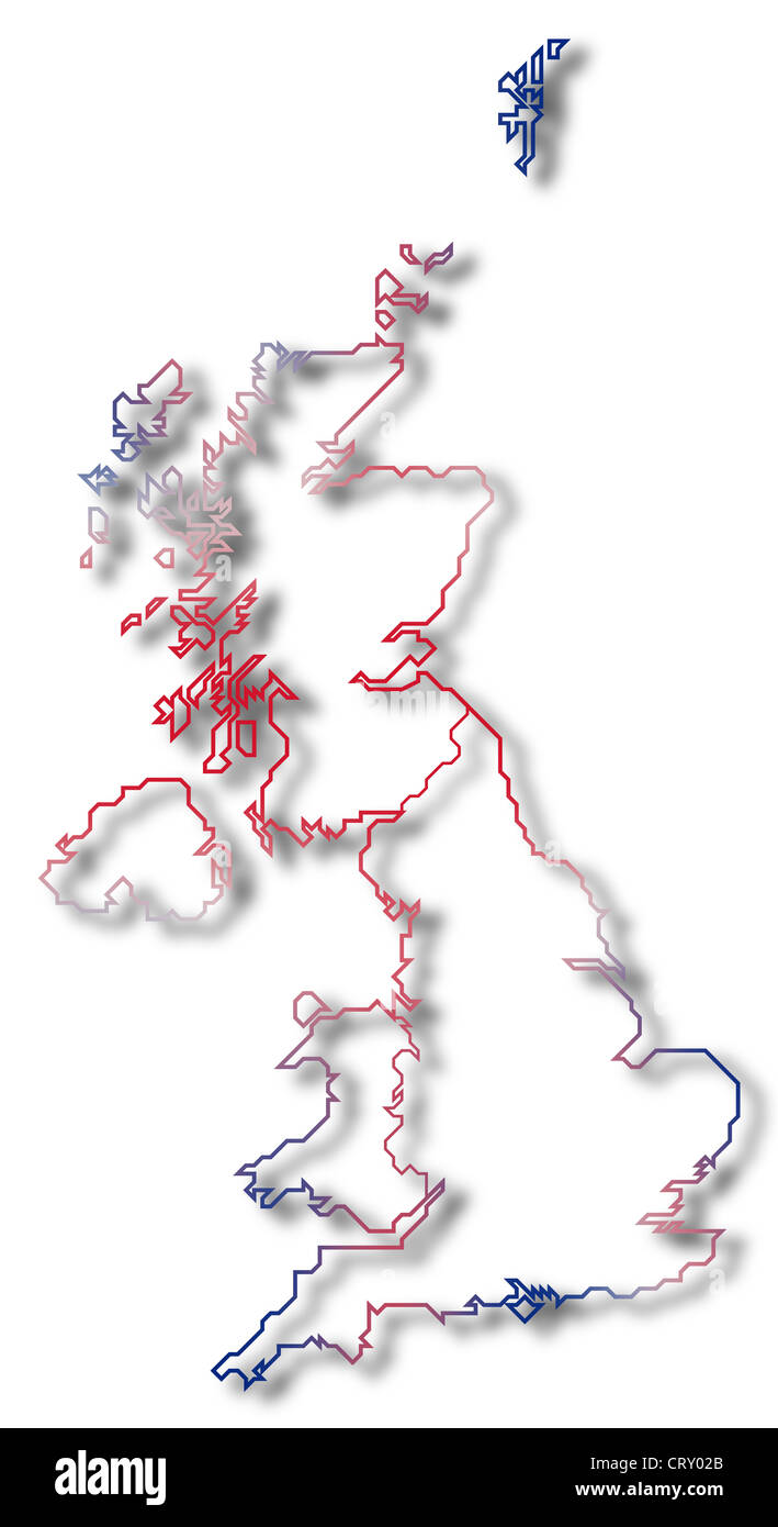 Politische Karte des Vereinigten Königreichs mit den verschiedenen Ländern. Stockfoto