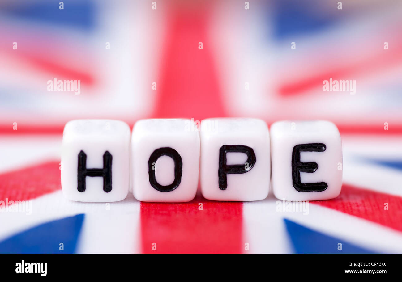 Hoffe über ein Union Jack-Flagge Stockfoto