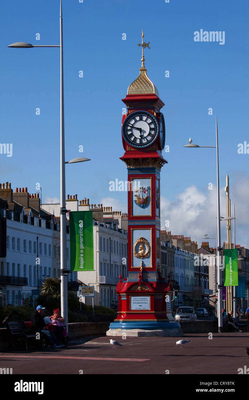 Die Jubiläums-Uhr auf der Esplanade in Weymouth übermalt vor kurzem für die 2012 olympischen Segeln Veranstaltungen Stockfoto