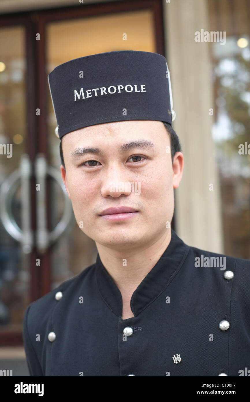 Porträt der Türsteher im Metropole Hotel in Hanoi Vietnam Stockfoto