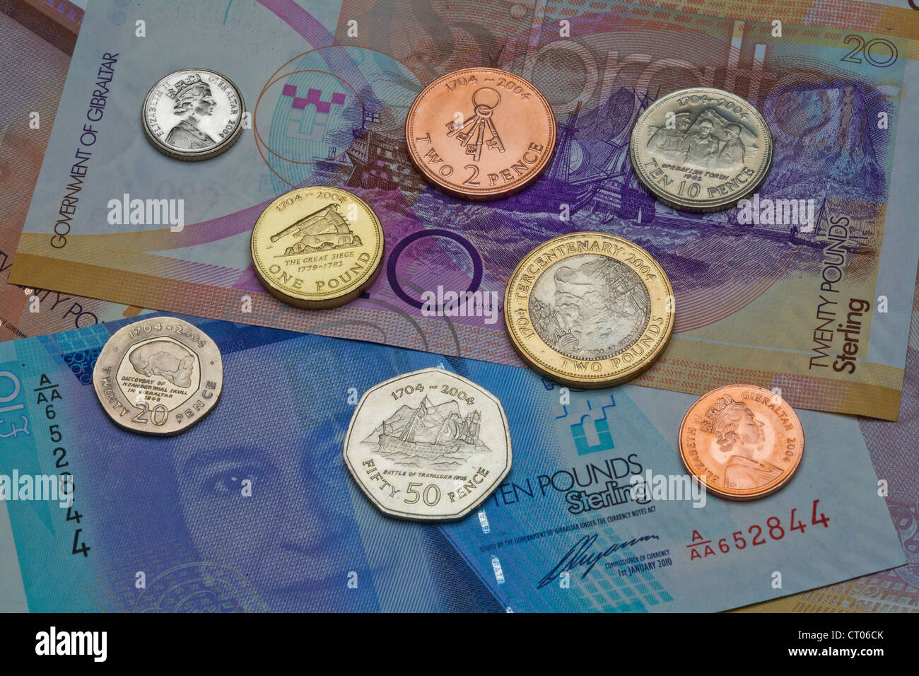 Gibraltar Währung, Geld der Felsen von Gibraltar Stockfoto