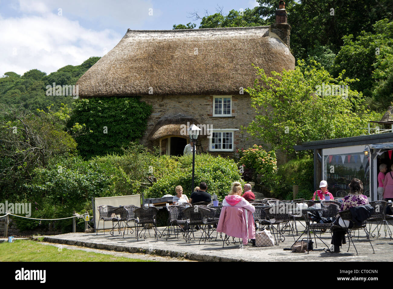 Schmuggler Cottage Tea Rooms am Tolverne auf dem River Fal in der Nähe von Truro in Cornwall, Großbritannien Stockfoto