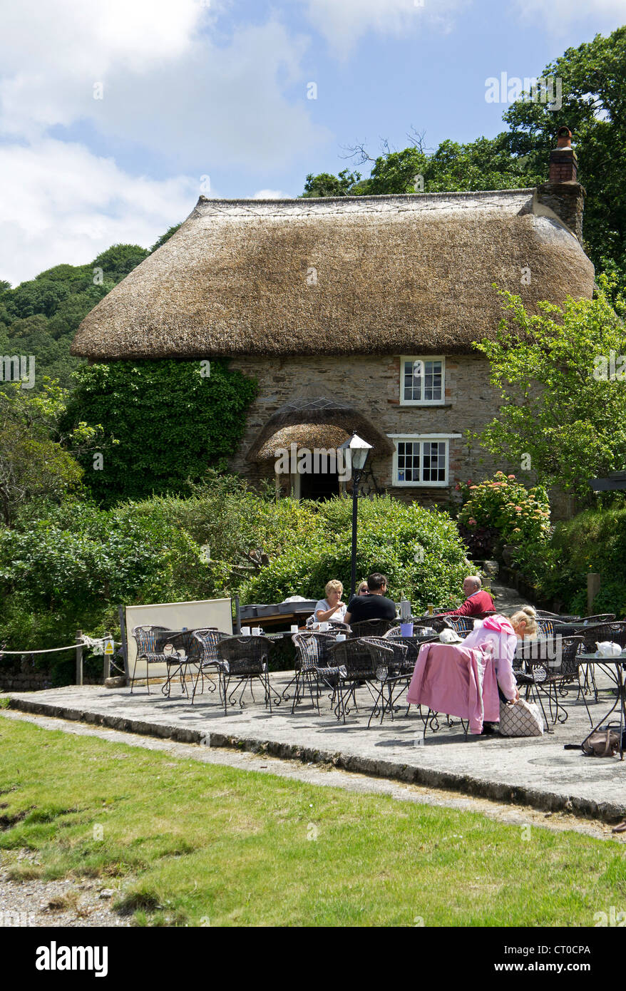 Schmuggler Cottage Tea Rooms am Tolverne auf dem River Fal in der Nähe von Truro in Cornwall, Großbritannien Stockfoto