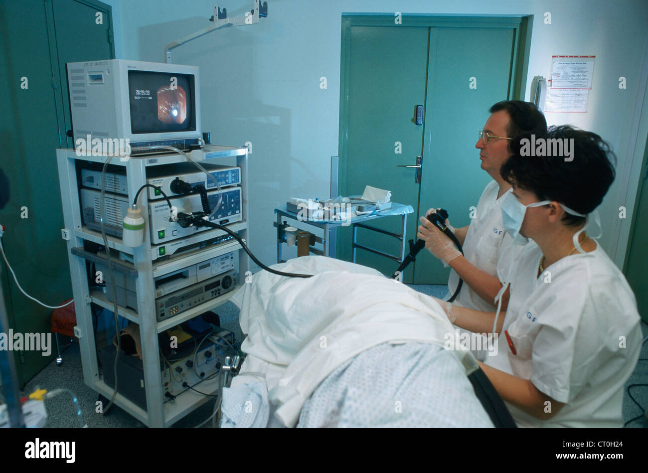 COLON, ENDOSKOPIE-UNTERSUCHUNG Stockfoto