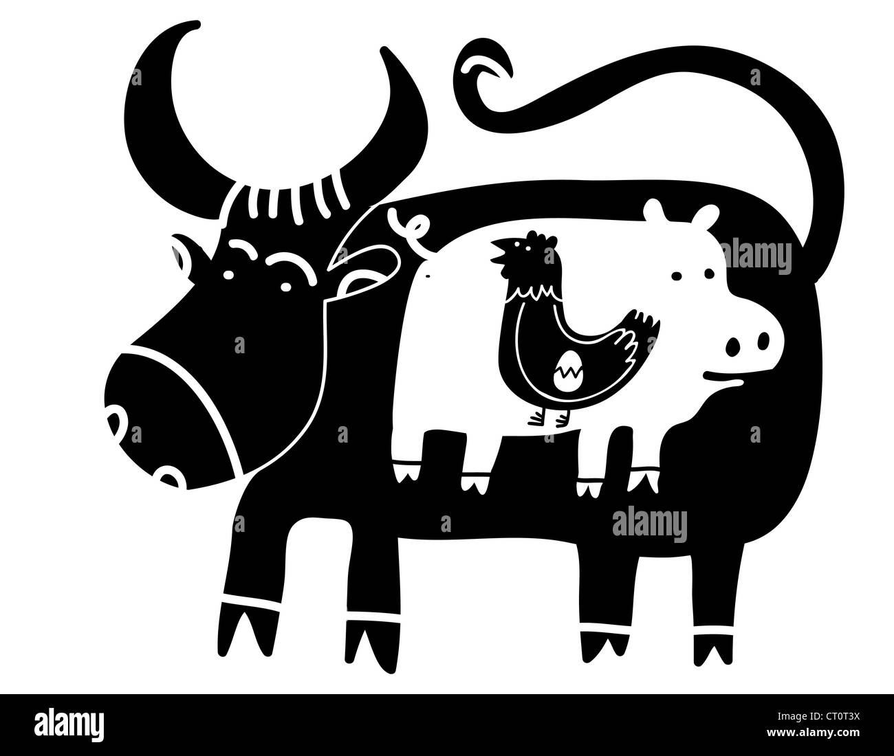Seitenansicht des Ei in Chichen innen ein Schwein innerhalb einer Kuh Stockfoto