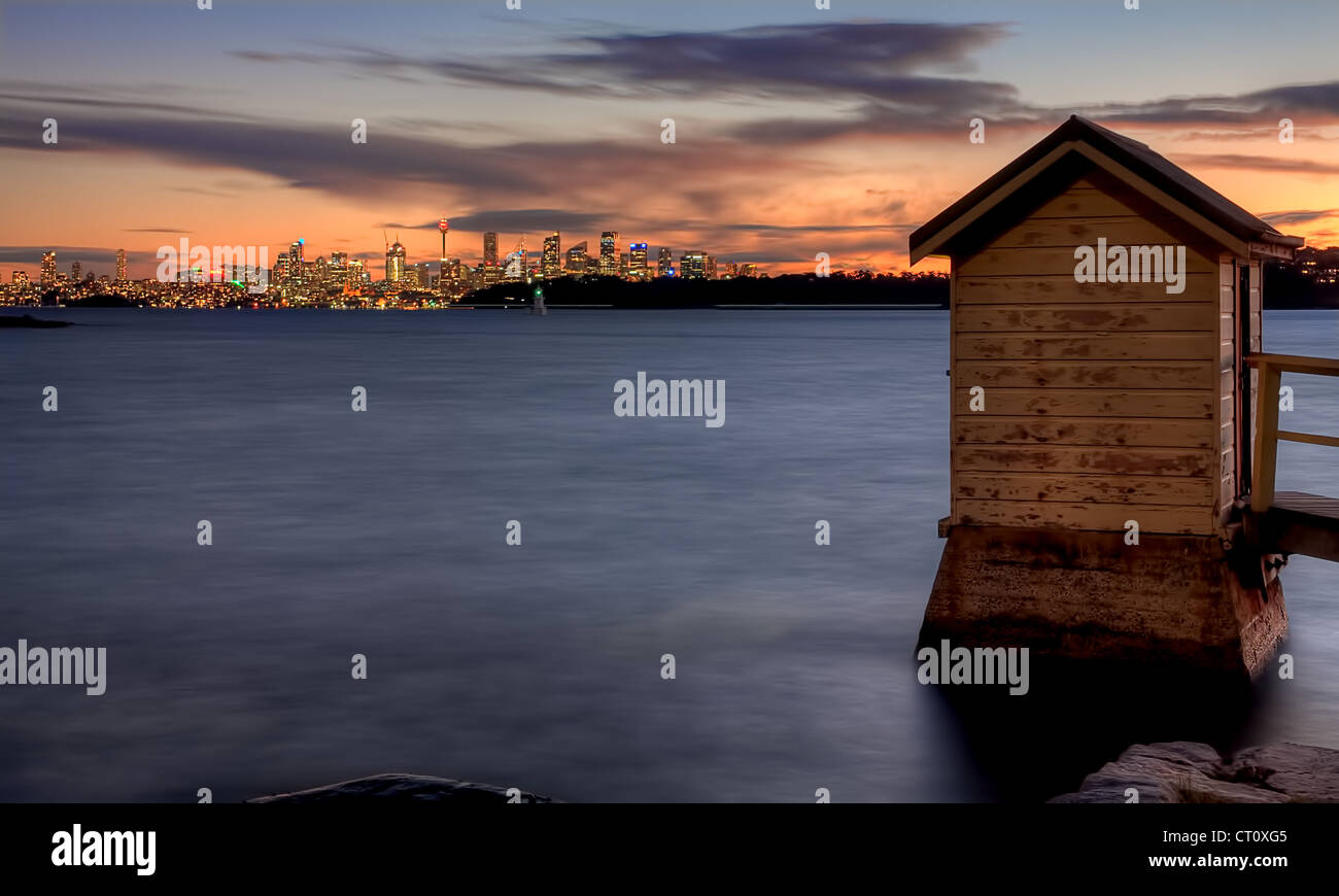 eine Hütte mit Blick auf Sydney skyline Stockfoto
