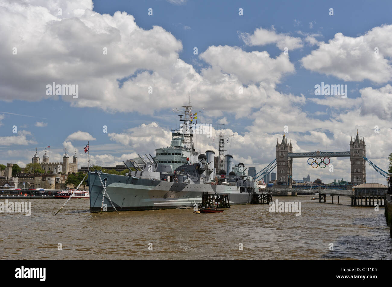 HMS Belfast Kriegsschiff, Themse, London, England, Vereinigtes Königreich. Stockfoto