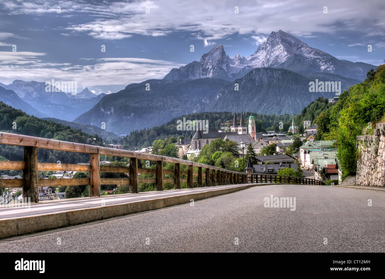Landschaft von Berchtesgaden und Watzmann Berg, Bayerische Alpen, Deutschland Stockfoto