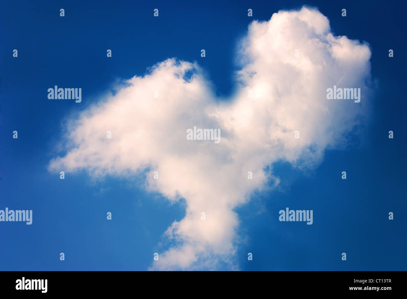 Eine Wolke in der Form eines Herzen bildet vor blauem Himmel Stockfoto