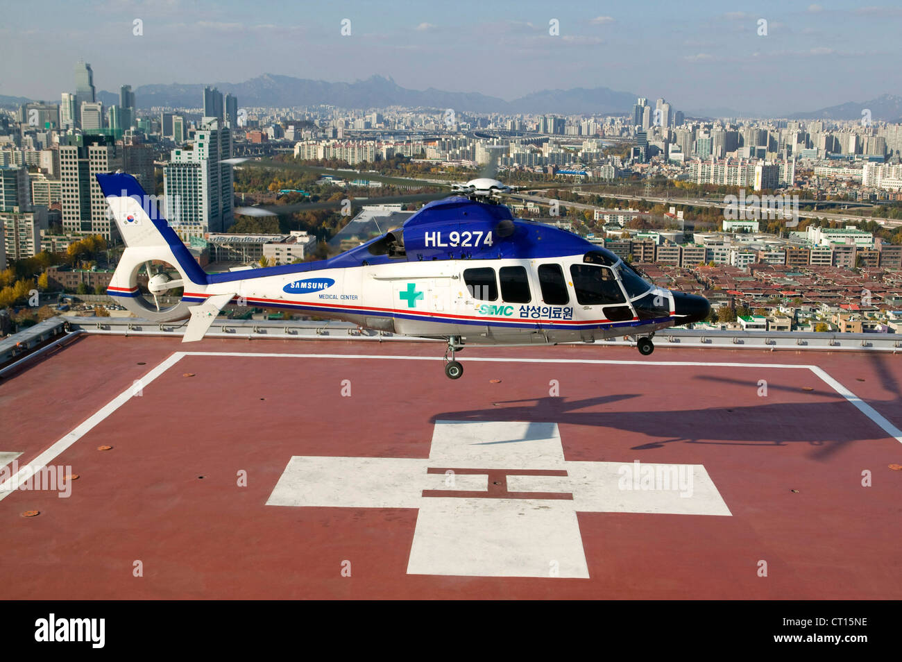 Die Luftrettung am Samsung Medical Center, Seoul, Südkorea. Stockfoto