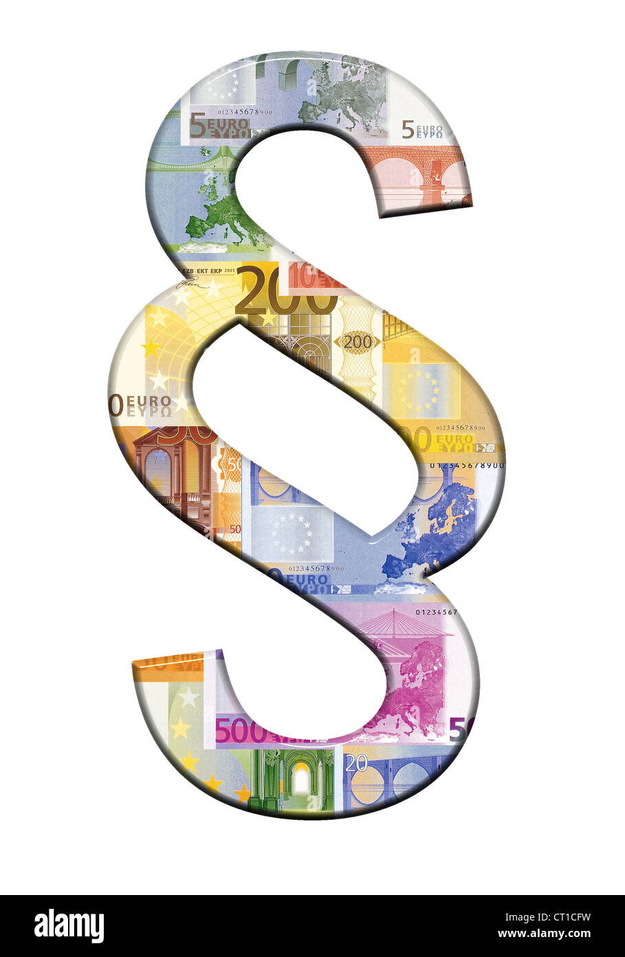 Absatz-Zeichen der Euro-Banknoten - Paragraphenzeichen 3-d aus Euroscheinen gemacht Stockfoto