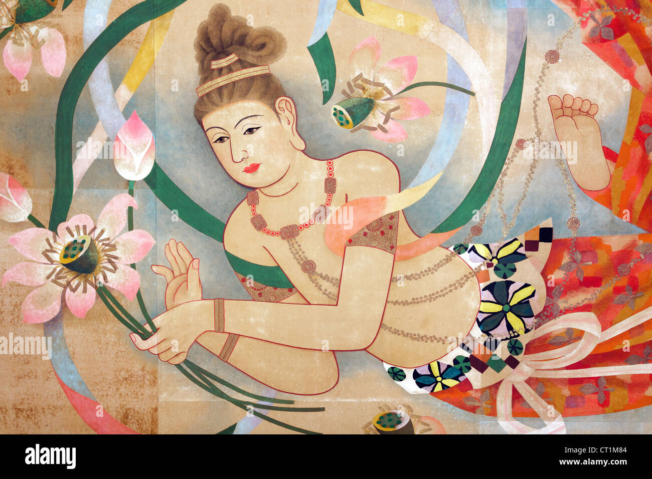 religiöse orientalische Gemälde an Sensoji Tempel buddhistische Tempel Decke, Tokyo, Japan Stockfoto