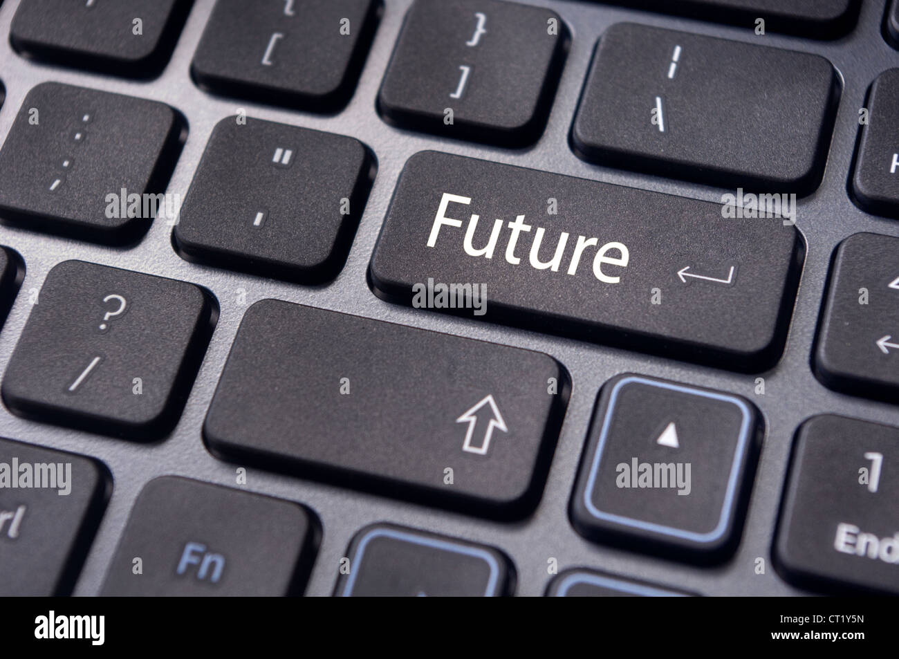 Konzept der Zukunft, mit einer Nachricht auf enter-Taste der Tastatur. Stockfoto