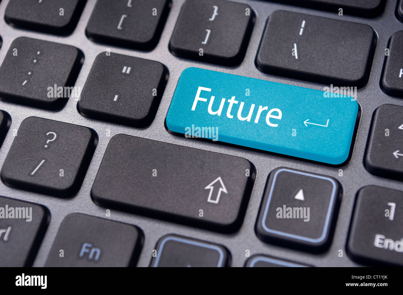 Konzept der Zukunft, mit einer Nachricht auf enter-Taste der Tastatur. Stockfoto