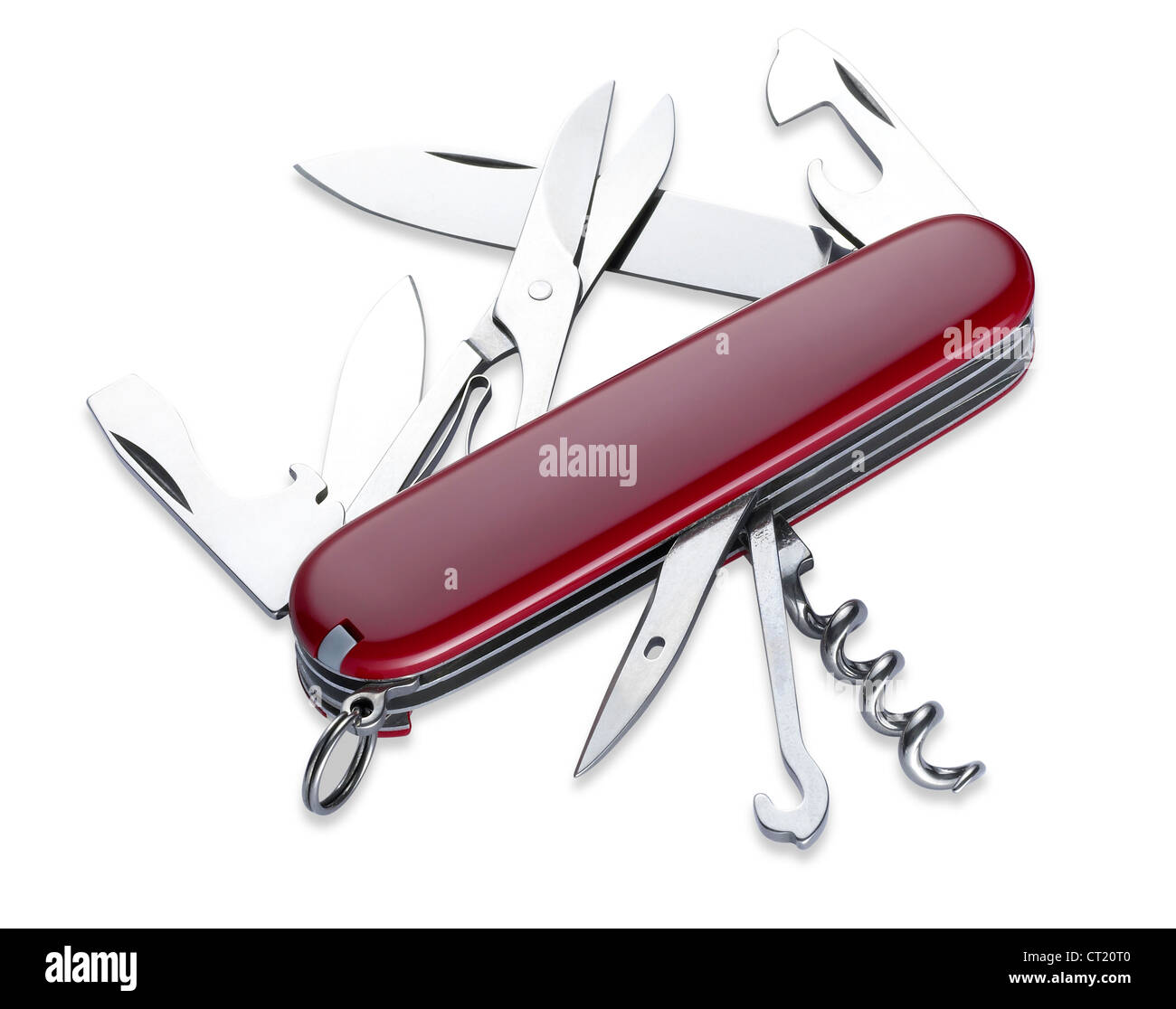 ein Schweizer Stil Multi Tool Taschenmesser isoliert auf weiss mit Beschneidungspfad Stockfoto