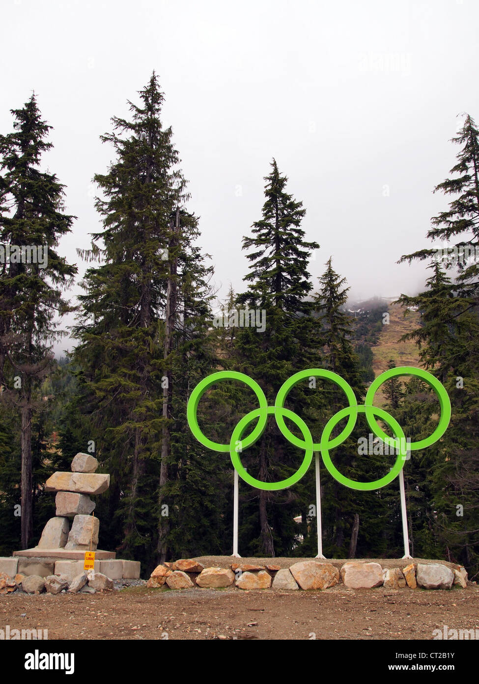 Grüne Olympische Ringe, Cypress Mountain, Vanocuver, Kanada Stockfoto