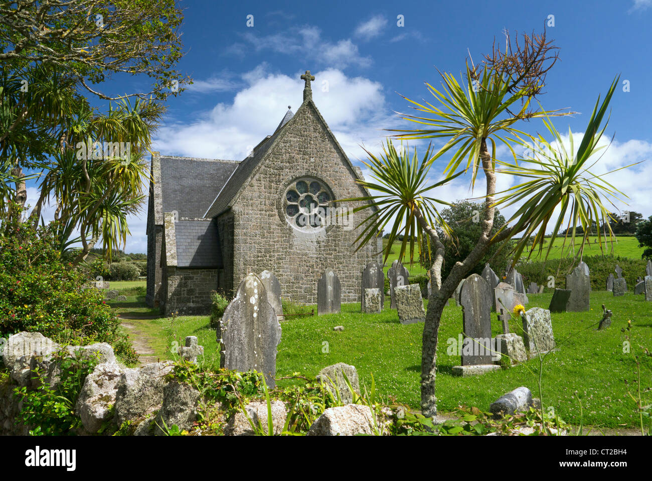 Tresco St. Nicholas Church und alten Friedhof, Isles of Scilly, Cornwall England UK. Stockfoto