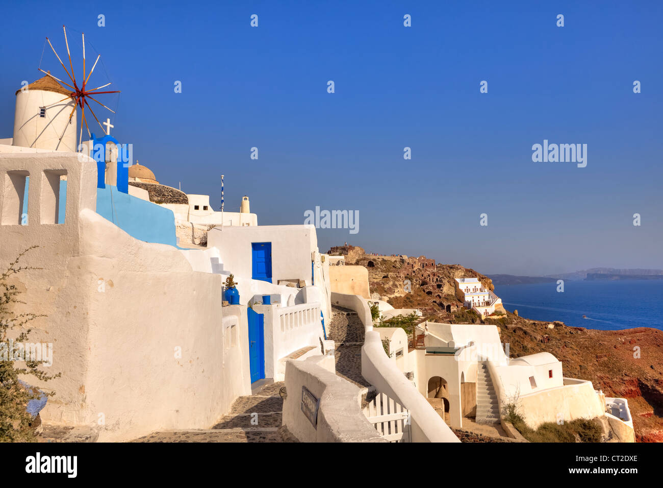 Windmühle, Oia, Santorini, Griechenland Stockfoto