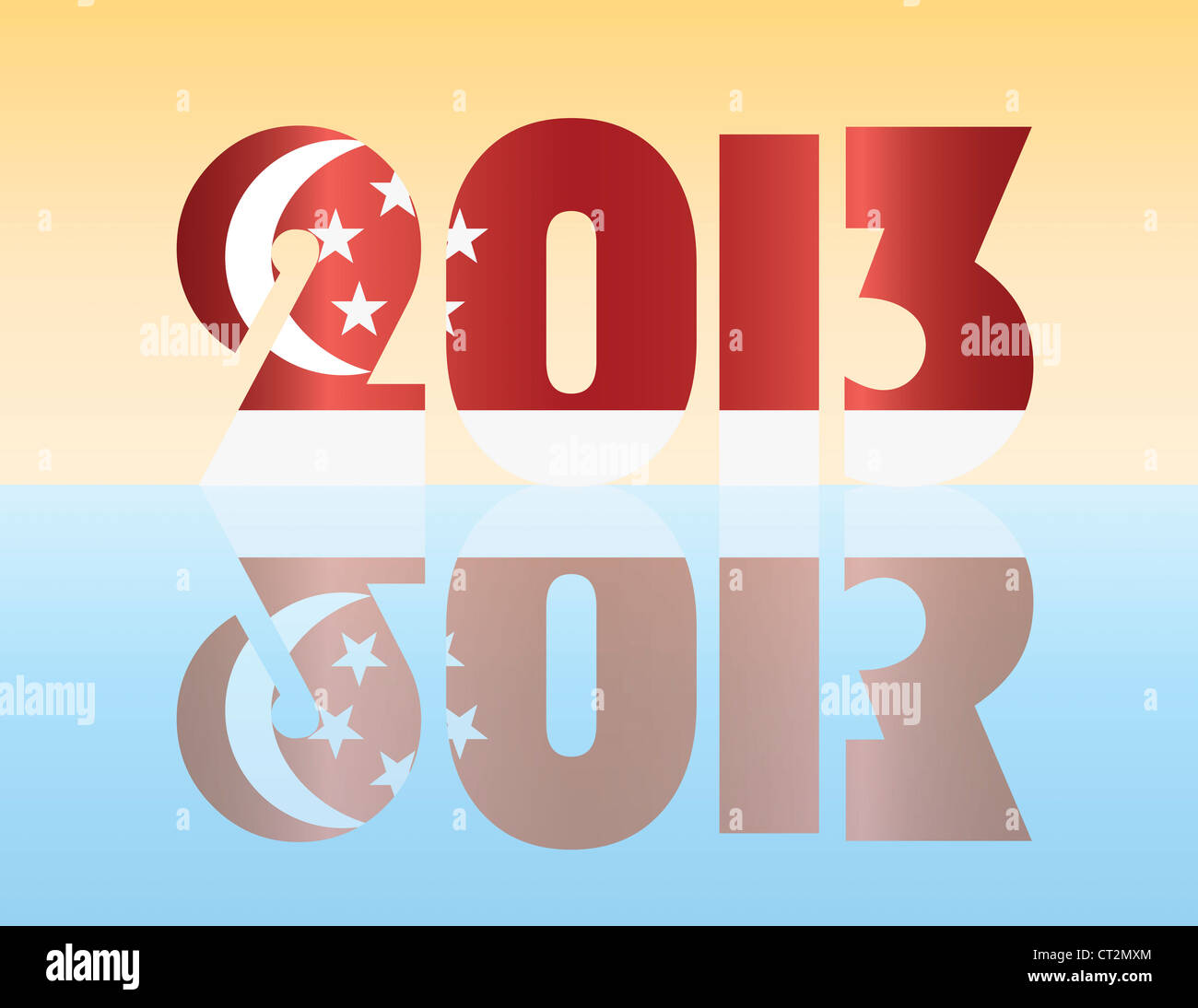 Happy New Year 2013 Silhouette mit Singapur Flagge Illustration Stockfoto