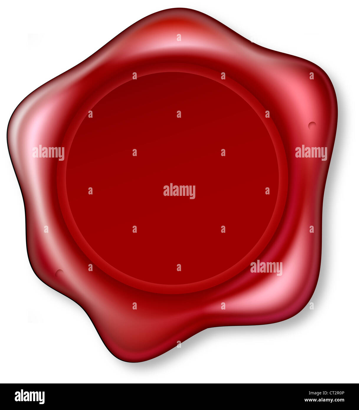Grafik von rotem Siegellack, die geprägt wurde. Wachssiegel leer, so dass Sie Ihr Design in der Kreismitte platzieren können. Stockfoto