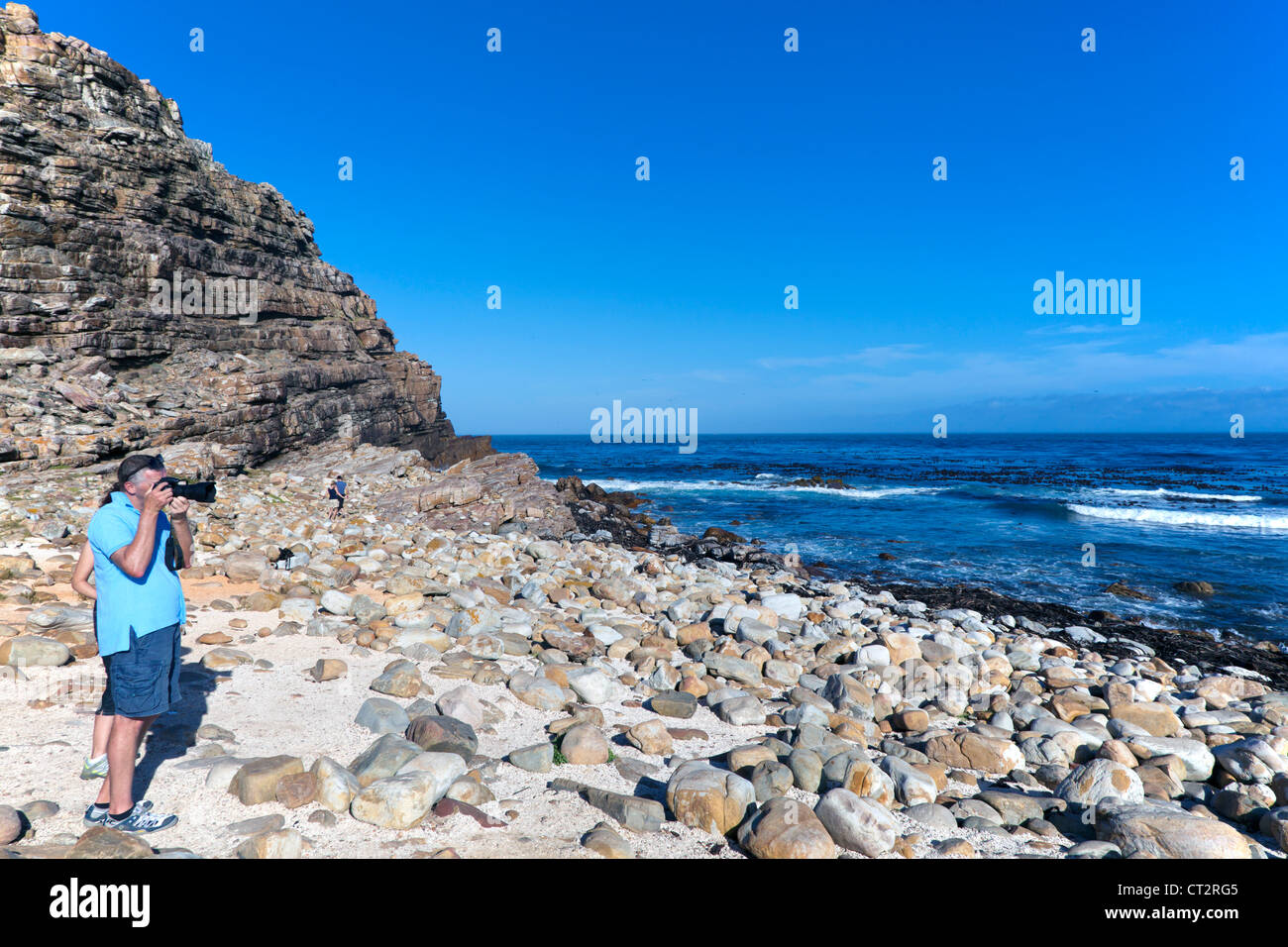 Mann Fotografieren am Kap der guten Hoffnung, Südafrika Stockfoto